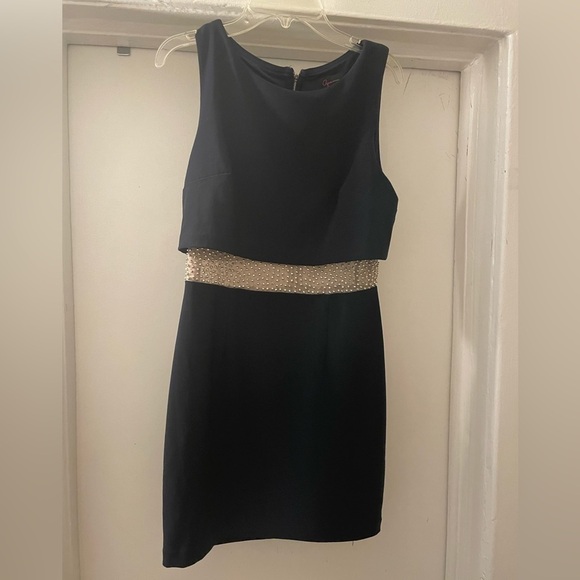 Aqua black dress with sheer pearled waist design size 2 - Picture 2 of 9